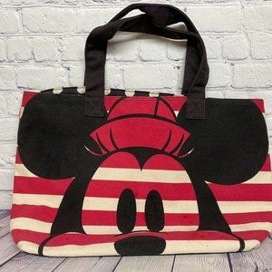 Disney Store Mickey Minnie Mouse Shoulder Bag 19" x 12" x 6" Canvas Striped Red